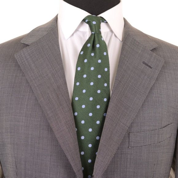 Gray Men's Suit with Green Polka Dot Tie - Picture 2 of 10
